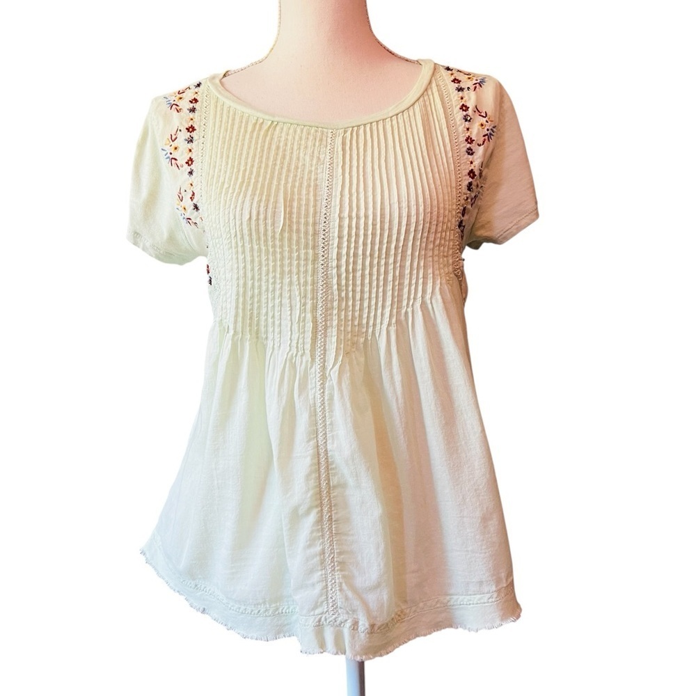 Sundance Mint Green Embroidered Short Sleeve Top with Embroidery Size Small